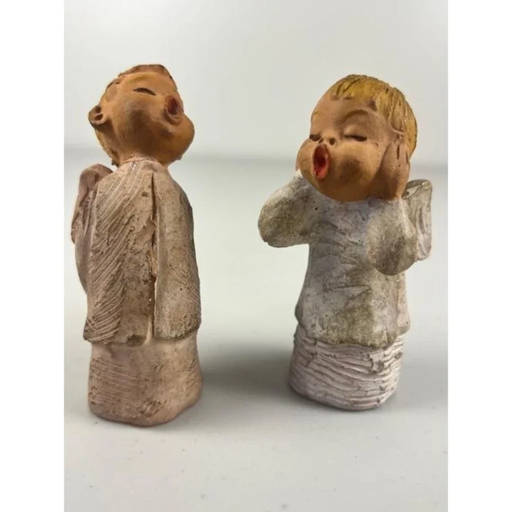 Vtg Jullar Terracotta Choir Boy Angels Cherub Figurines Set of 2 Spain‎ 1970's